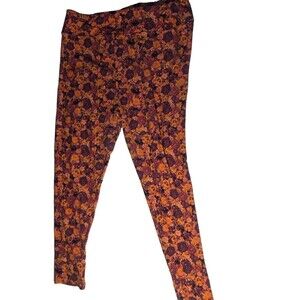 Lularoe TC2 Tall Curvy Leggings Pink Orange Roses Floral Dahlia